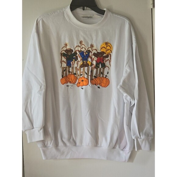 Vintage Basic Editions L Fabulous Harvest Teddy Bears Jumping Sweatshirt 90s 80s - Picture 4 of 6